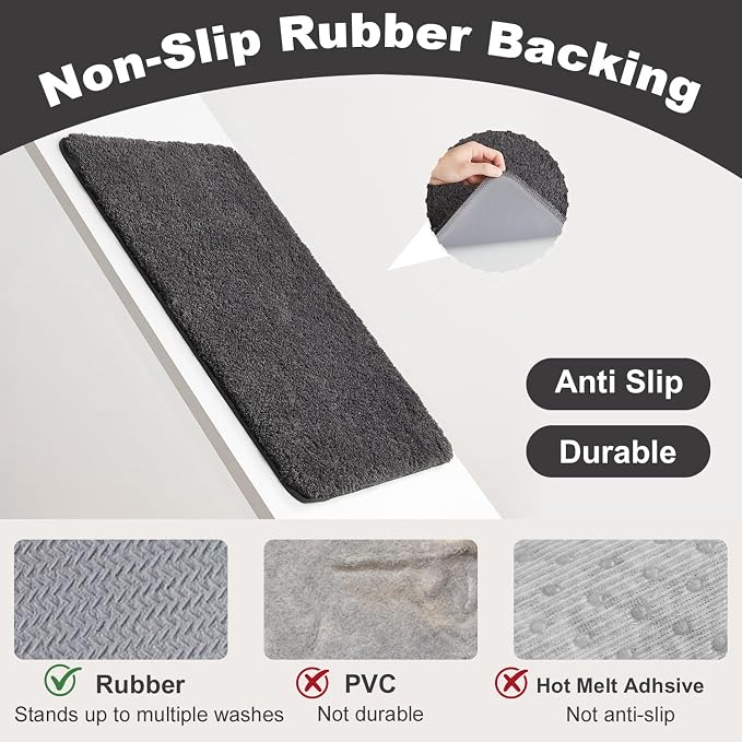 TYUU Bathroom Runner Rug, Ultra Soft Long Bath Mat Machine Washable Super Absorbent Quick Dry Bathroom Runner Rugs 24 x 60 Non Slip, Dark Grey 24" x 60"