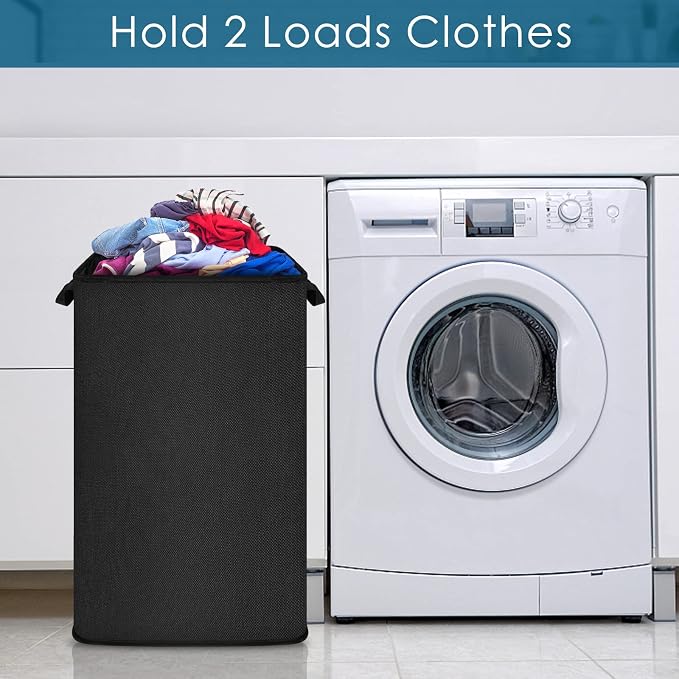 Large Laundry Basket, 80L Collapsible Tall Hamper with Handle Black | Dirty Clothes Hamper for Bedroom, Rectangular Sturdy Laundry Basket for College, Dorm, Towels, Toys