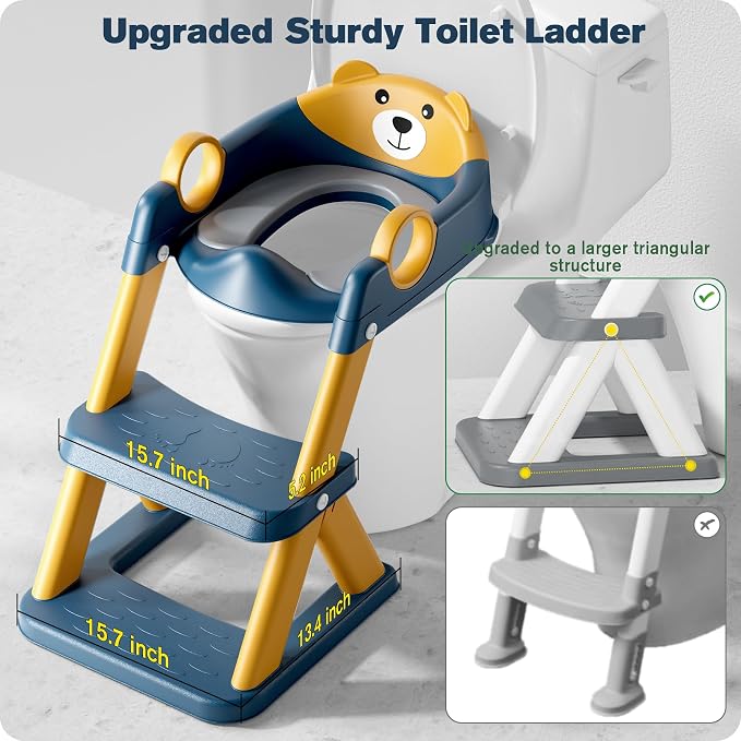 Potty Training Seat, Upgrade Toddler Toilet Seat for Kids Boys Girls, 2 in 1 Potty Training Toilet, Splash Guard Anti-Slip Pad Step Stool(Blueyellow-Pu)