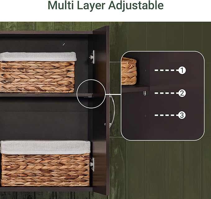 Haotian Wall Cabinet, Bathroom Storage, 23.6 x 11.8 x 23.6 in, MDF, Brown | Floating Wall Storage Cabinet With Adjustable Shelf, Vintage Bathroom Cabinet For Bath & Garage Storage, FRG231-BR