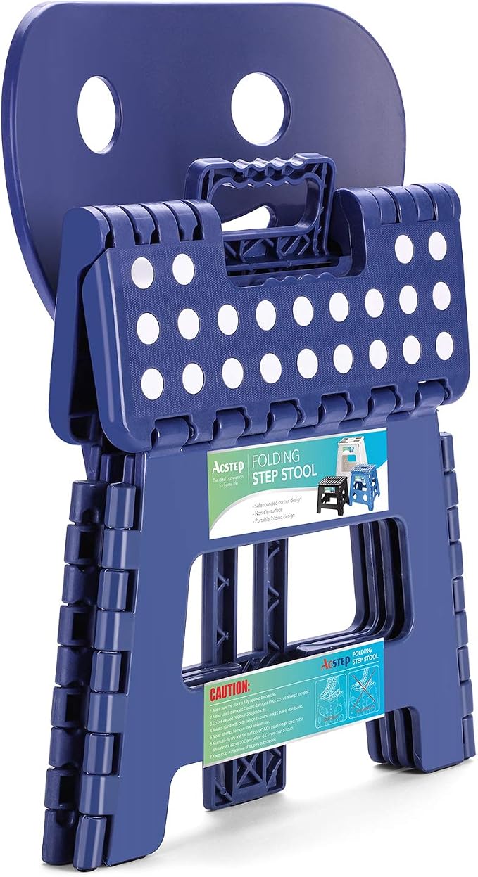 Folding Step Stool with Back Support for Kids,9" Kids Step Stool for Outdoor or Indoor Kitchen Step Stools and Bathroom Stool for Toddlers Boys Girls - Royal Blue