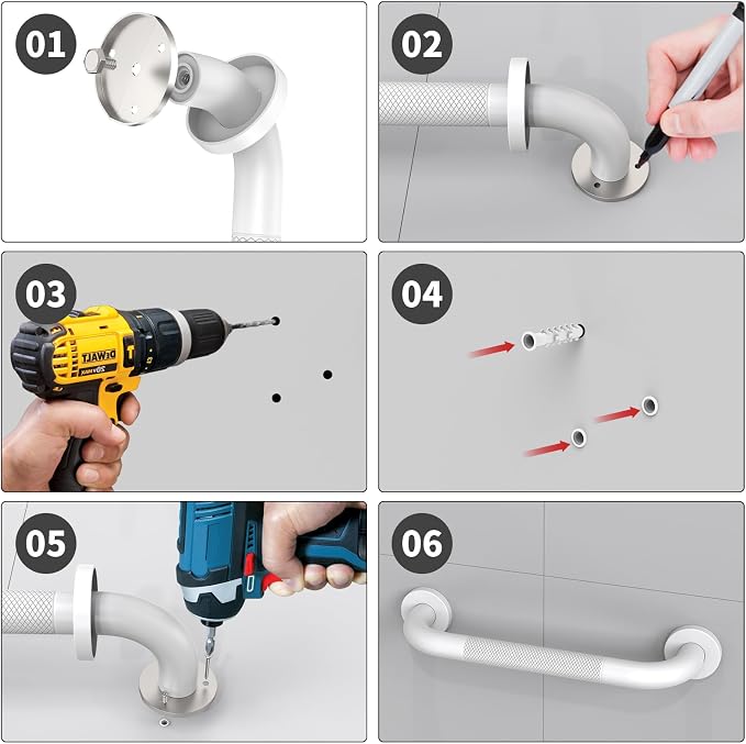 ZUEXT 16 Inch Oil Rubbed White Anti Slip Stainless Steel Shower Grab Bar | Knurled Grip, Bathroom Balance Bar, Wall Mount Safety Handrail Support, Handicap Injury Elderly Senior Assist Handle