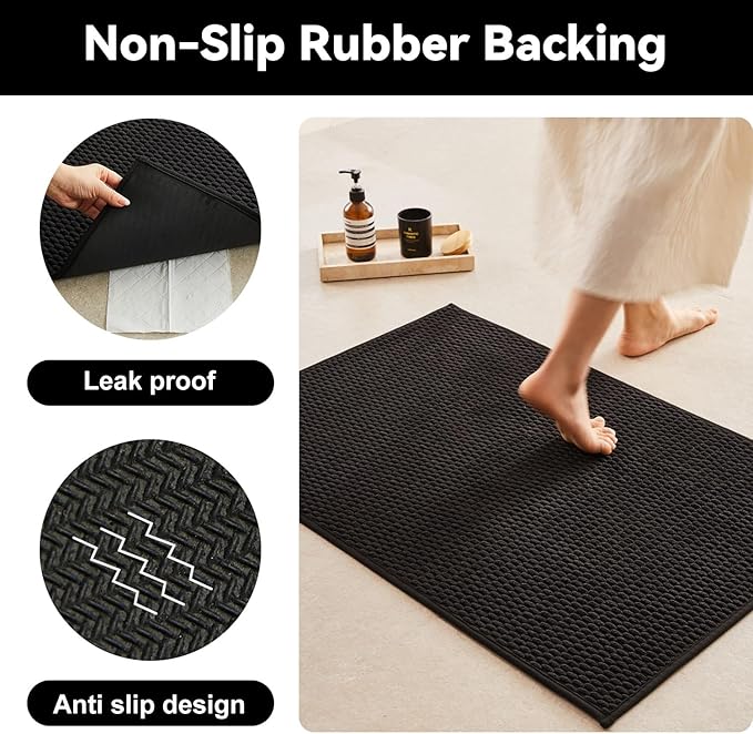 Triohero Large Bathroom Rugs Non Slip Washable Bath Rugs Super Absorbent Bathroom Rug Thin Quick Dry Low Pile Bath Mats, Black 36"x48"