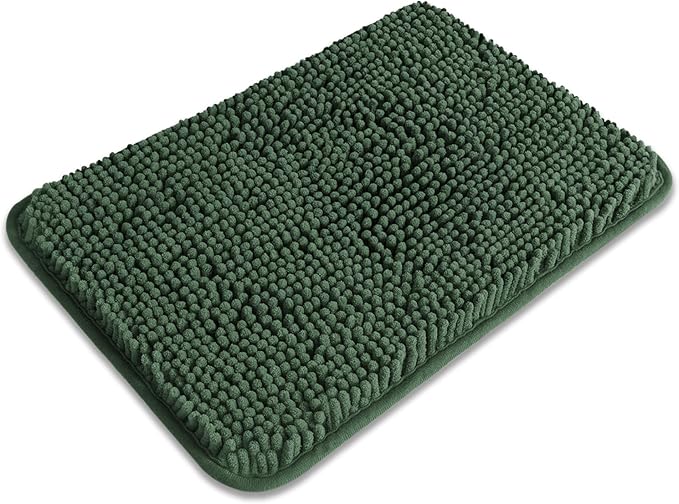 Small Bathroom Rug 12"x18" – Washable and Absorbent Bath Mat, Non Slip, Thick Soft Chenille Bath Rugs for Bathroom, Shower, Sink, Dog mat(Hunter Green)