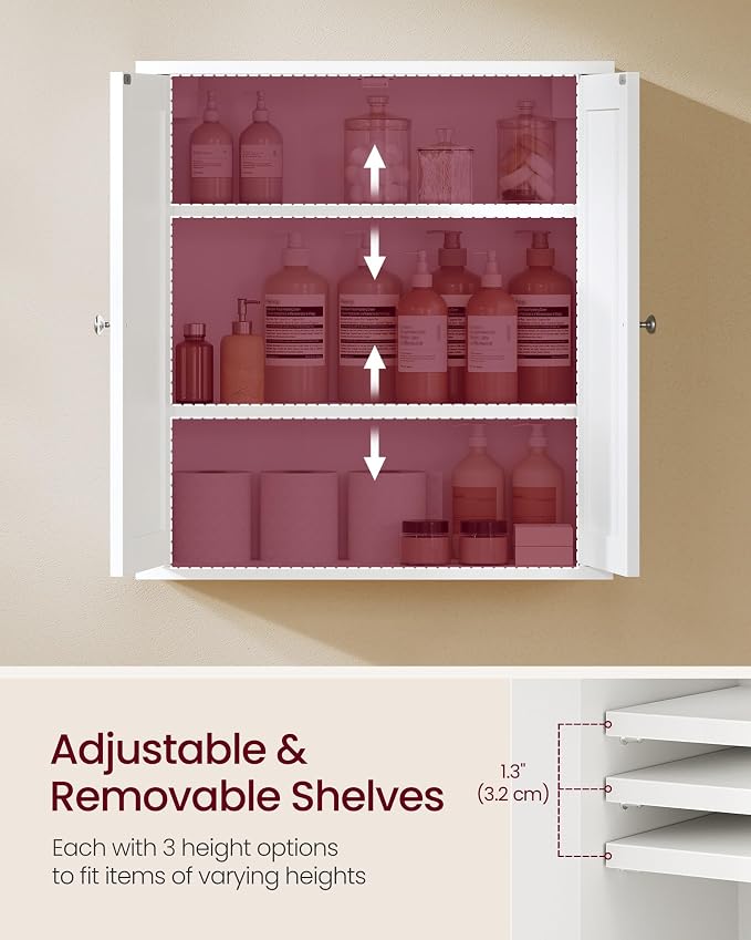 VASAGLE SIREN Collection Bathroom Wall Cabinet, Hanging Storage | Bathroom storage cabinet, for medicines, farmhouse, 2 adjustable shelves, 7.9 x 17.7 x 23.6 Inches