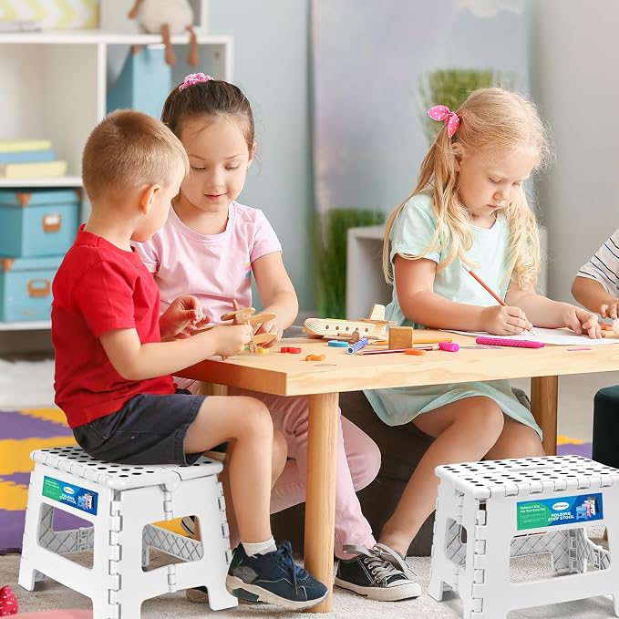 Dyforce Kids Step Stool 9 Inch, 300lbs Folding Step Stool for Toddler | Step stool White,Anti-slip Heavy Duty with Handle, Lightweight Foldable Foot Stool for Bathroom Kitchen Bedroom Outdoor