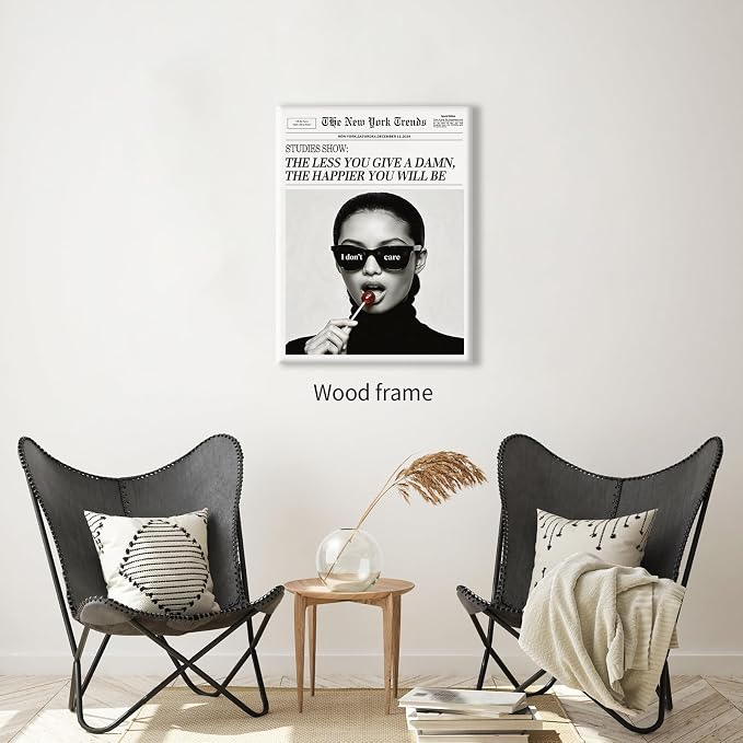 Modern Minimalist Newspaper Quotes Wall Art Black and White Feminist Inspirational Poster 24X36 inch Framed Mental Health Canvas Prints Trendy Room Aesthetic Wall Decor