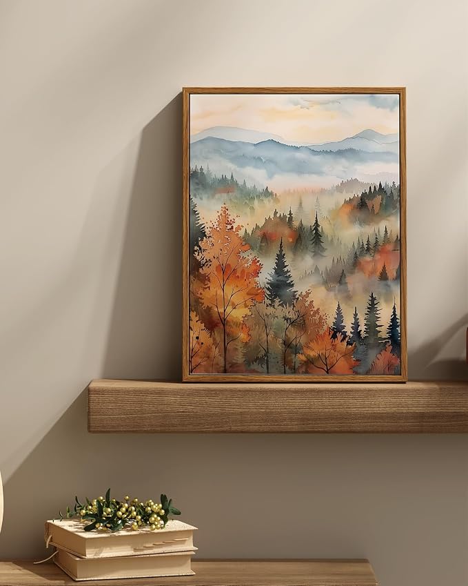 InSimSea Framed Canvas Prints Art Vintage Decor, Classical Retro Fall Forest Painting Autumn landscape Trees Canvas Prints Home Decor Office Farmhouse Bathroom, 12x16inch