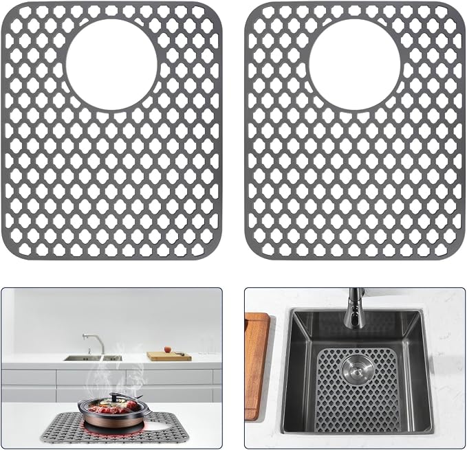Snuggery Silicone Sink Protector Mat for Kitchen Sink, 12"x14" Rear Drain | Scratch protection, cushions fragile dishes and glassware, dishwasher safe, food-grade silicone, 446°F heat resistant