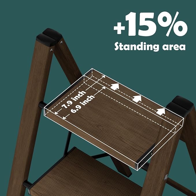 Taranta 2 Step Stool Foldable,Aluminum Step Ladder-Walnut | Lightweight,Wide Anti-Slip Pedals,Folding Step Stool,330lbs Capacity Stepladder for Household,Kitchen,Office