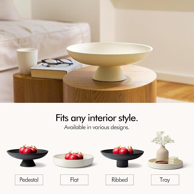 KIVY Concrete Fruit Bowl for Kitchen Counter - Large Decorative Pedestal Bowl for Home Decor - Modern Key Bowl for Entryway Table - White