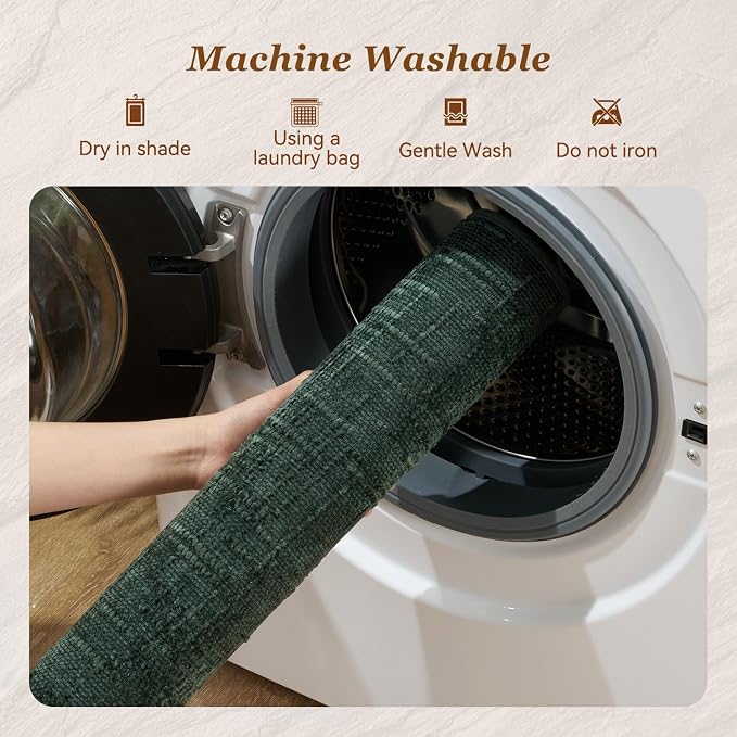 AMOAMI Bath Mat Non Slip Super Absorbent Quick Dry Bath Mats for Bathroom Floor Rubber Backing Washable Bathroom Rugs Modern Woven Jacquard Mat, Beside Tub Bath Rugs, 20" x 32", Green