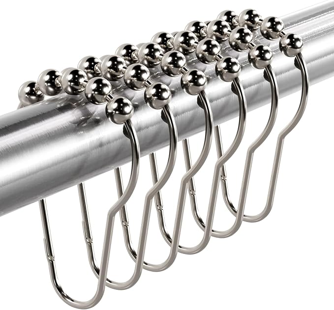 Titanker Shower Curtain Hooks Rings, Rust-Resistant Metal Shower Curtain Hooks for Bathroom Shower Rods Shower Hooks Shower Rings for Curtain - Set of 12, Nickel
