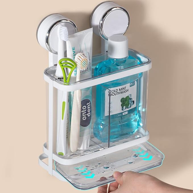 Toothbrush Holders Electric Tooth Brush and Toothpaste Organize, Clear | Wall Mounted, Suction Cup, for Bathroom, Shower, Countertop, Vanity
