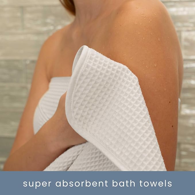 S&T INC. Aura Waffle Bath Towel Set, 6 Pieces, White | 2 Bath Towels, 2 Hand Towels, 2 Wash Cloths, Absorbent Microfiber, Quick-Dry and Lightweight, 420GSM