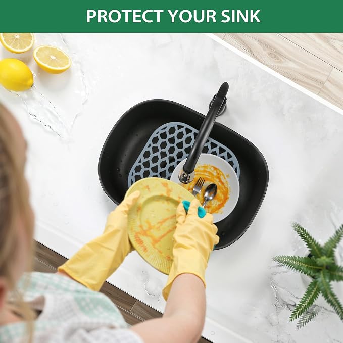 Silicone Sink Protector Mats for Multi-Size Kitchen Sink(12"x11.5") | Flexible and durable, heat-resistant, machine washable, non-slip, gray grid.