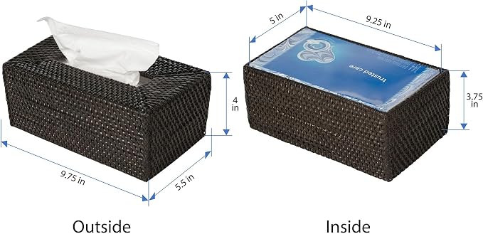 KOUBOO Loma Rectangular Rattan Tissue Box Cover, Wicker Holder, Espresso | Handwoven natural texture, easy-access opening, fits standard rectangular tissue boxes, decorative accent for multiple rooms