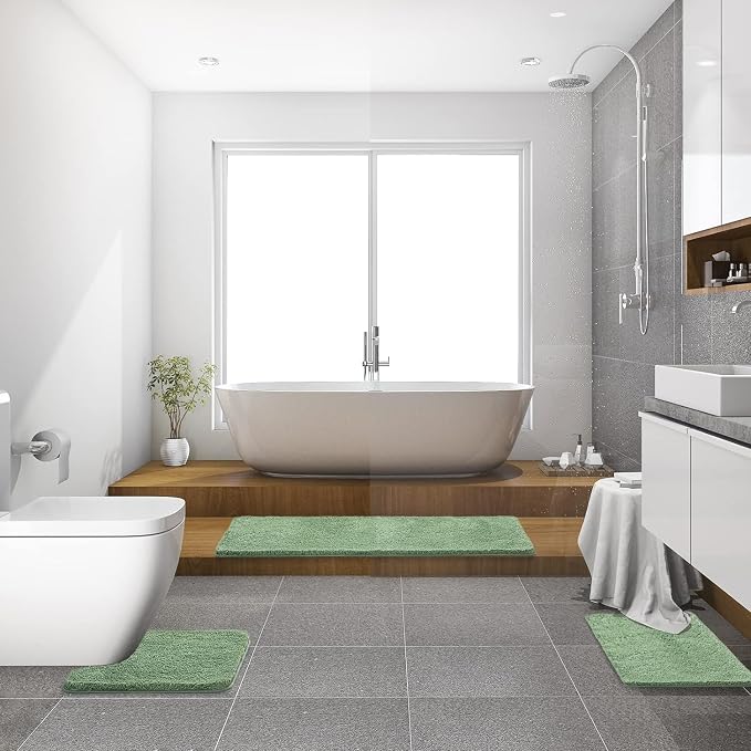 MIULEE Sage Green Bathroom Runner Rugs Soft Microfiber Bath Mat 24*70 Inch | Absorbent, Non Slip, Quick Dry, Fluffy Bath Rugs for Bathroom Floor Tub Showers, Machine Washable