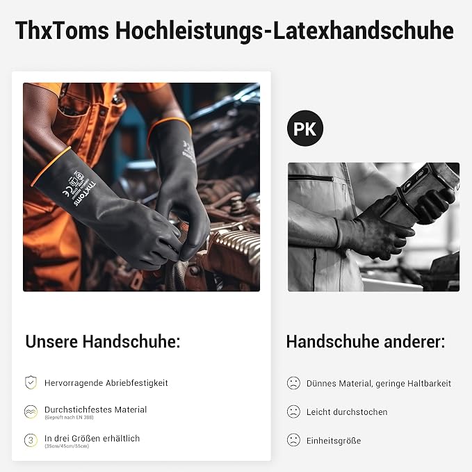 ThxToms Chemical Resistant Gloves,Long Rubber Gloves,Puncture Resistant | Heavy Duty Latex Industrial Gloves, Acid Oil & Alkali Resistant Waterproof for Auto Repair, Mechanics, 22", 1 Pair