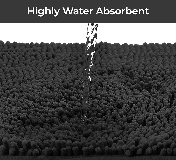 LuxUrux Black Bath Mat - U-Shaped Contoured Rug for Around Toilet, Super Absorbent Shaggy Bath Rug. Easy Machine Wash & Dry (20 x 23, Black)