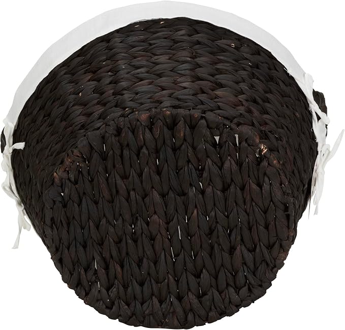Household Essentials Round Wicker Laundry Basket with Handwoven Water Hyacinth, Metal Frame Support, and Removable Polyester Liner, Brown Finish and White