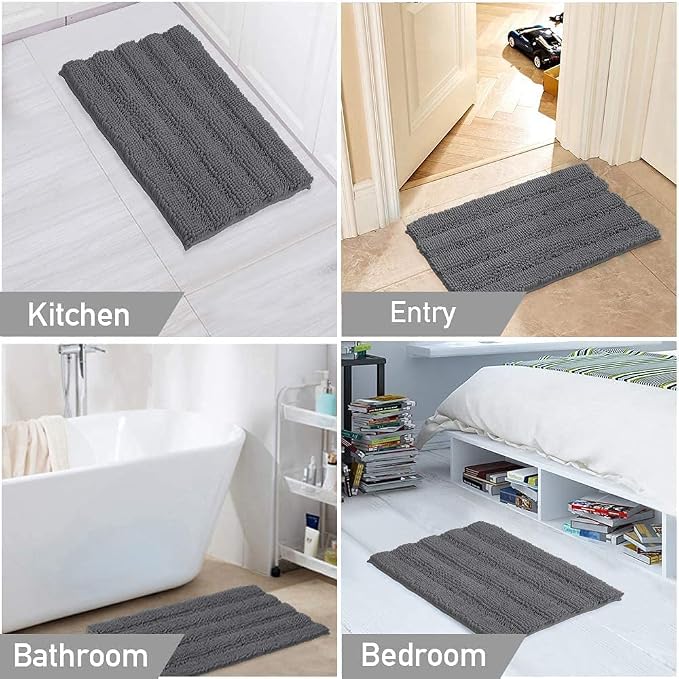 Turquoize Bathroom Rugs and Mats 1-Piece Bath Mat Set Non Slip Bath Mats for Tub Extra Soft and Absorbent Gray Shaggy Rugs for Bedroom Machine Washable Bath Mats, 17"x 24", Gray