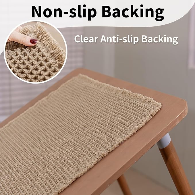 Waffle Bath Mat, Boho Bathroom Rug Non Slip Washable, 20 x 32, Khaki | Super Absorbent Quick Dry Bath Mat, Small Boho Bathroom Mats, Soft Waffle Weave Farmhouse Bathroom Decor for Shower or Tub