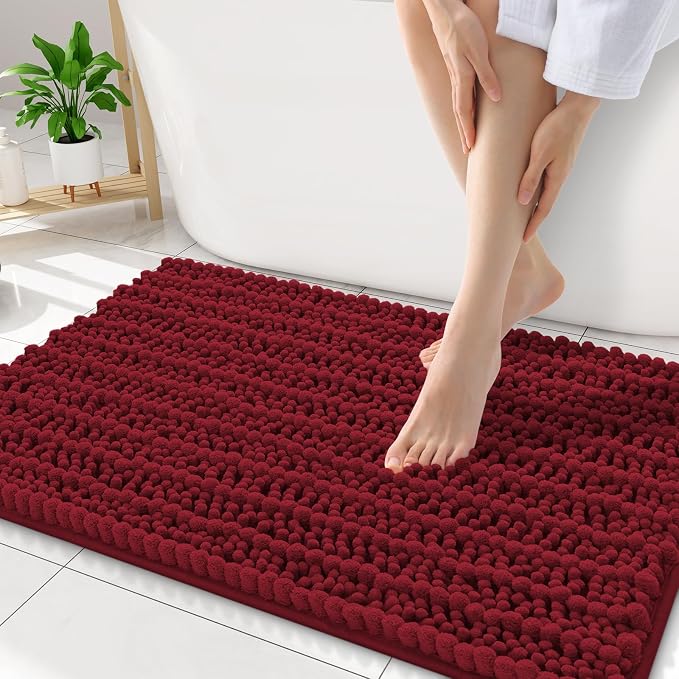 Smiry Bathroom Rugs 34X21, Extra Soft Rubber Backing Chenille Bath Mats | Red Machine Washable Non Slip Quick Dry Bath Mats for Bathroom Floor, Tub, Shower, Home Decor Accessories