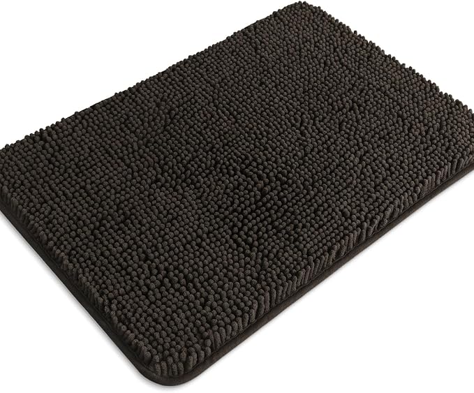 Chocolate Brown Bathroom Rugs – Absorbent and Washable Bath Mat, Non-Slip, Thick Soft Chenille Bath Rugs for Bathroom Floor, Shower, Sink - 17" x 24"