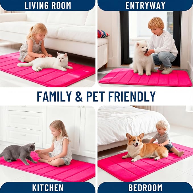 OLANLY Memory Foam Long Bathroom Rugs Runner 47x24, Super Soft Absorbent | Hot Pink, Quick Dry Bath Mat, Machine Washable Shower Floor Rugs, Bathmat Carpet for Bathroom Floor, Tub and Shower