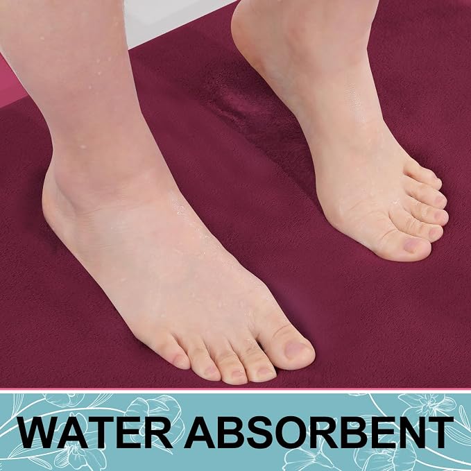 Smiry Memory Foam Bath Mat 44x24, Extra Soft and Absorbent Bathroom Rugs | Burgundy, Quick Dry Machine Washable Non-Slip Bath Mat for Bathroom Floor, Shower and Tub