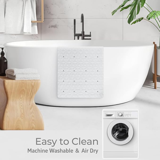 Non Slip Bathtub Mat for Bath Tub Shower - 268 Vacuum Suction Cups | 100% Natural Rubber - Unique Diamond Texture - Soft & Safe for Fatigue Relief - Machine Washable - 17 × 35 Inch
