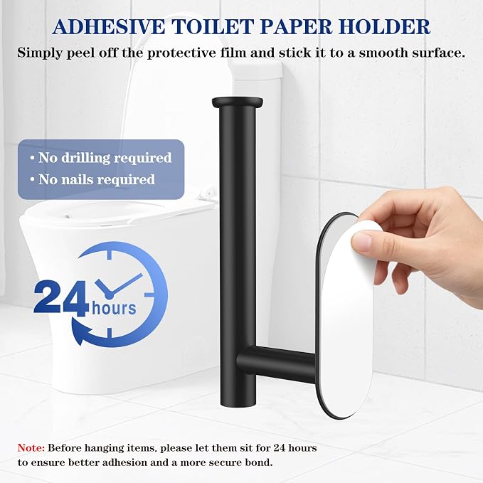 SetSail Adhesive Toilet Paper Holder Wall Mount Matte Black, 2 Packs | No Drill Adhesive,Waterproof and Rustproof Stainless Steel,Wall Mount Design,for Bathroom