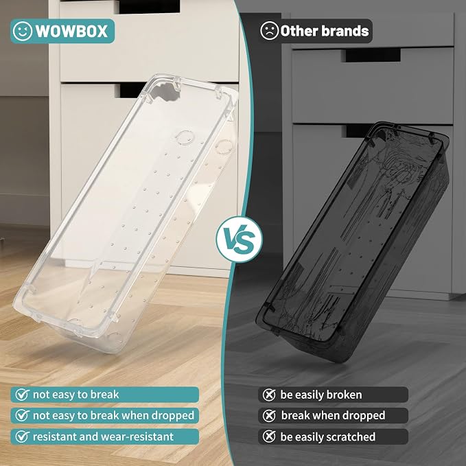 WOWBOX 16 PCS Clear Plastic Drawer Organizer Set, 4 Sizes Desk Drawer Organization and Storage Containers for Makeup, Cosmetics, Jewelry and Gadgets in Kitchen, Bathroom, Bedroom, Office, Clear