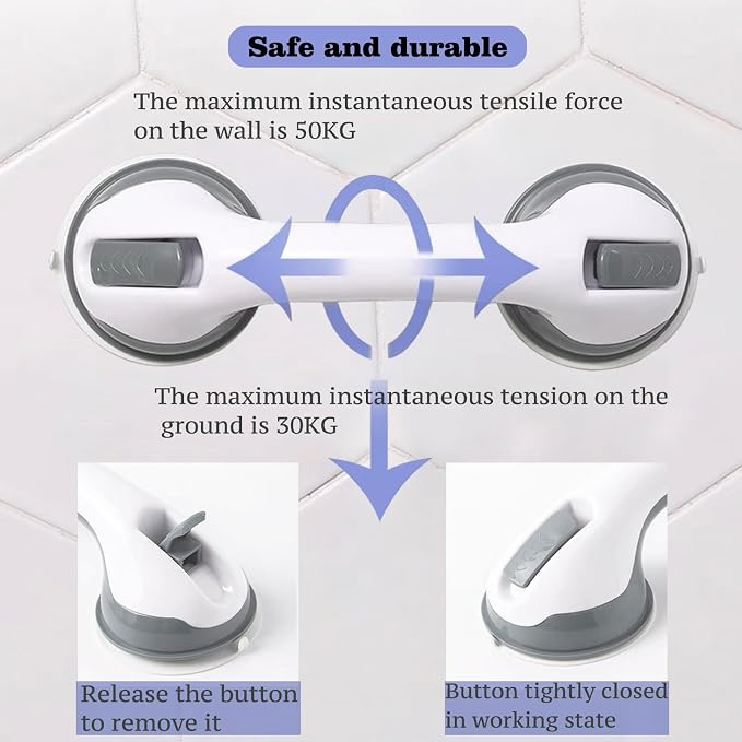 2Pack Shower Grab Bar with Strong Suction Shower Handle for Elderly | Safety Grab Bars for Shower and Bathtub Areas, Easy Install Suction Handle for Seniors, Elderly and Handicap Support