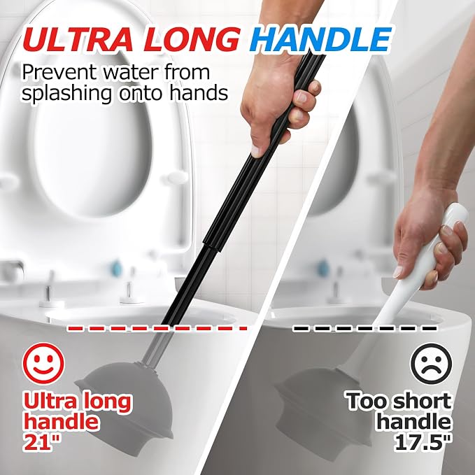 FORASTO 2Pack 2 in 1 Toilet Brush and Plunger Set, Extended Handle Plunger,Toilet Bowl Brush Plunger Set,Bathroom Cleaning Tools,Toilet Brush Plunger Combo,Cleaning Brush,Cleaning Supplies | 21" Extended, Cleaning Gloves, Heavy Duty Rubber Toilet Bowl ...