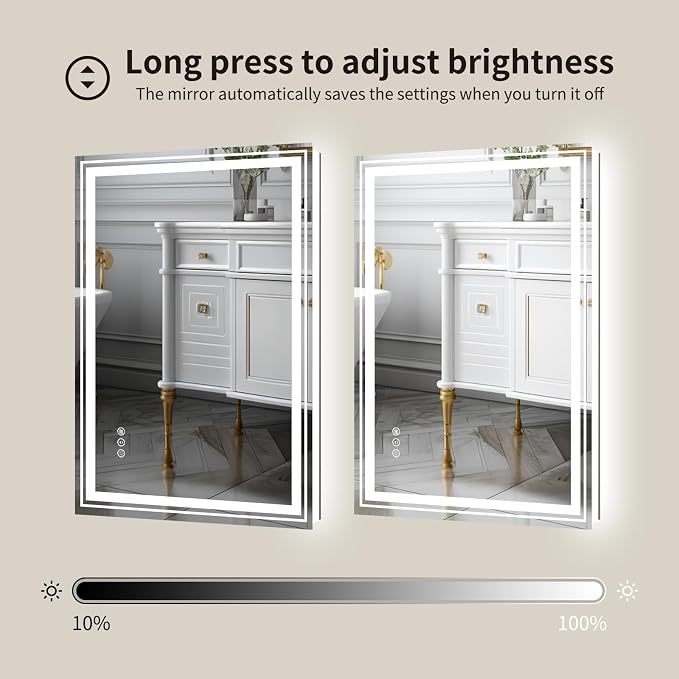 WTTY 24" x 32" LED Bathroom Mirror with Light | Anti-Fog, Dimmable, 3 Color Temperature, Memory Function, Tempered Glass, IP54 Waterproof, ETL Listed