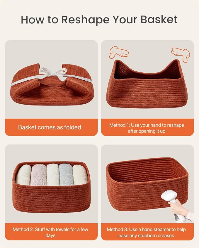 KALLAX Small Woven Storage Basket for Organizing, 13.5x9.5x5 inches, 3 Pack | Shelf baskets for closet organization, toy storage and home decor, Perfect as empty gift baskets for holidays, Rust Red