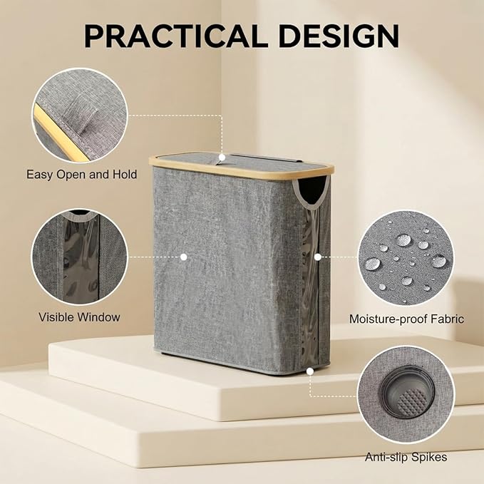 Oxford Fabric Toilet Paper Storage Basket with Lid, Free‑Standing Organizer Basket for Toilet Paper for RV Bathroom (Grey)