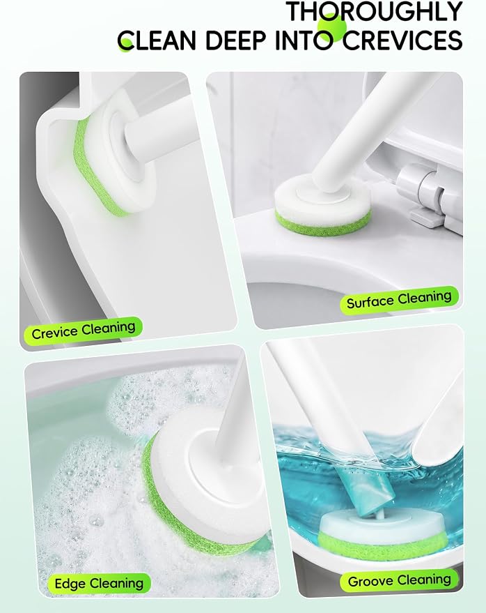 Wall Mounted Disposable Toilet Brush System with Holder, Toilet Bowl Cleaning Wand with Green Refills and One-Button Release, 1 Wand and Holder with 24 Green Refills