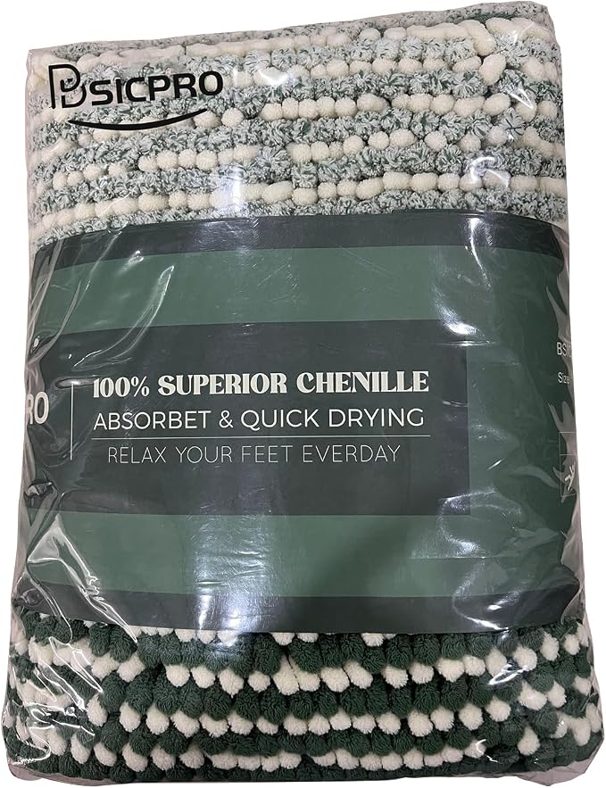 Large Bathroom Rugs, Bath Mat Rug for Bath Non Slip 24 x 36 Inches Water Absorbent Chenille Bathroom Floor Mats Machine Washable (Green)