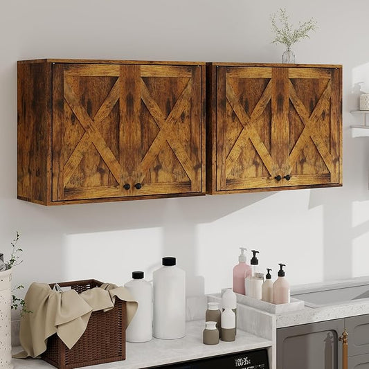 YOURLITE Laundry Cabinet, Medicine Cabinet, Bathroom Kitchen Storage Wall Mounted Farmhouse Organizer with Shelves Over Toilet, One Set of 2 Pieces X 24"