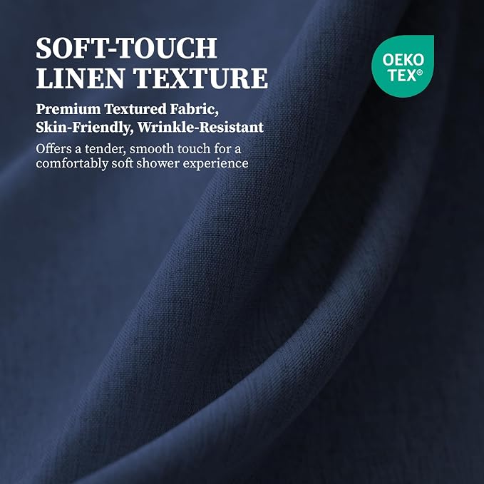 Stall Linen Textured Waterproof Shower Curtain Set, 36x72, Navy Blue | Half Size, 230GSM Polyester, Heavy Duty Fabric, Weighted Hem, 6 Plastic Hooks, Modern Luxury Hotel Style, Machine Washable