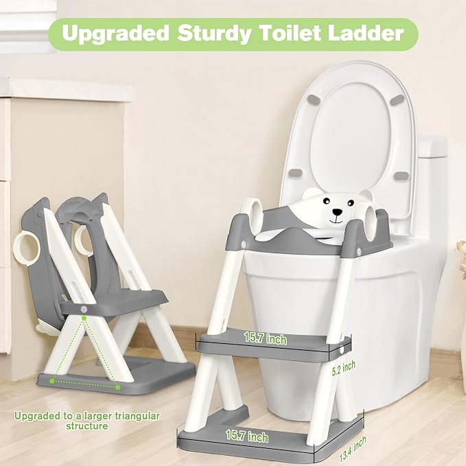 COOSEYA Toilet Seat, Potty Training Seat for Toddler, Upgraded 2-in-1 Potty Toilet Training for Boys and Girls,Waterproof Cushioned Mat with Non-slip Step Stool(Grey Cream)
