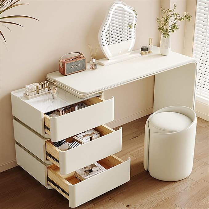 Vanity Desk with 3 Drawers, Modern & Simple Set, Including Led Makeup Mirror and Chair, Perfect for Women, Girls Dressing Table