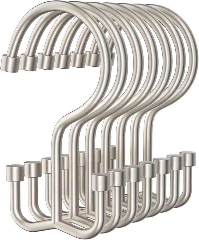 OEH Shower Curtain Hooks, 12 Pcs Shower Curtain Rings, Durable Shower Curtain Hooks Rust Proof, Shower Rings for Curtain, Free Sliding Anti-Drop Double Shower Hooks for Shower Curtain, Matte Nickel