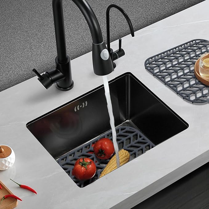 Sink Protectors for Kitchen Sink 12" & 13" 16" 18" 19" 24" 26" 28" 29", Silicone Kitchen Sink mats Protector for Bottom of Farmhouse Sink(12.25"X11.5"Gray 2PCS)
