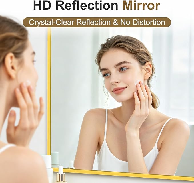 Bathroom Vanity Mirror for Over Sink, 60x36 Inch Matte Gold Mirror | Shatterproof Tempered Glass, Anti-Rust Metal Frame, Rectangle Wall Mirrors for Bedroom, Living Room & Entryway