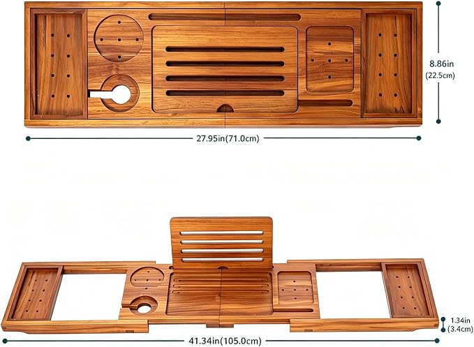 Premium Foldable Teak Bathtub Tray, Expandable Bath Tray for Tub, Luxury Bathtub & Bathroom Accessories