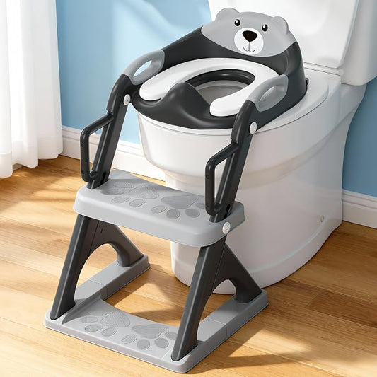 Potty Training Toilet for Toddlers, 2-in-1 Potty Training seat, Anti-Slip | SKYROKU, Fits Round & Elongated Toilets, 6 Heights, Splash Guard, Foldable, Holds 200+ lbs, Step Stool, Dishwasher Cushion